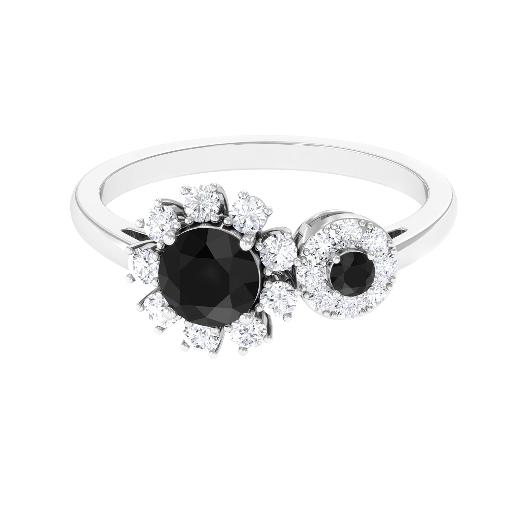 Created Black Diamond Designer Halo Engagement Ring with Diamond Lab Created Black Diamond - ( AAAA ) - Quality - Rosec Jewels