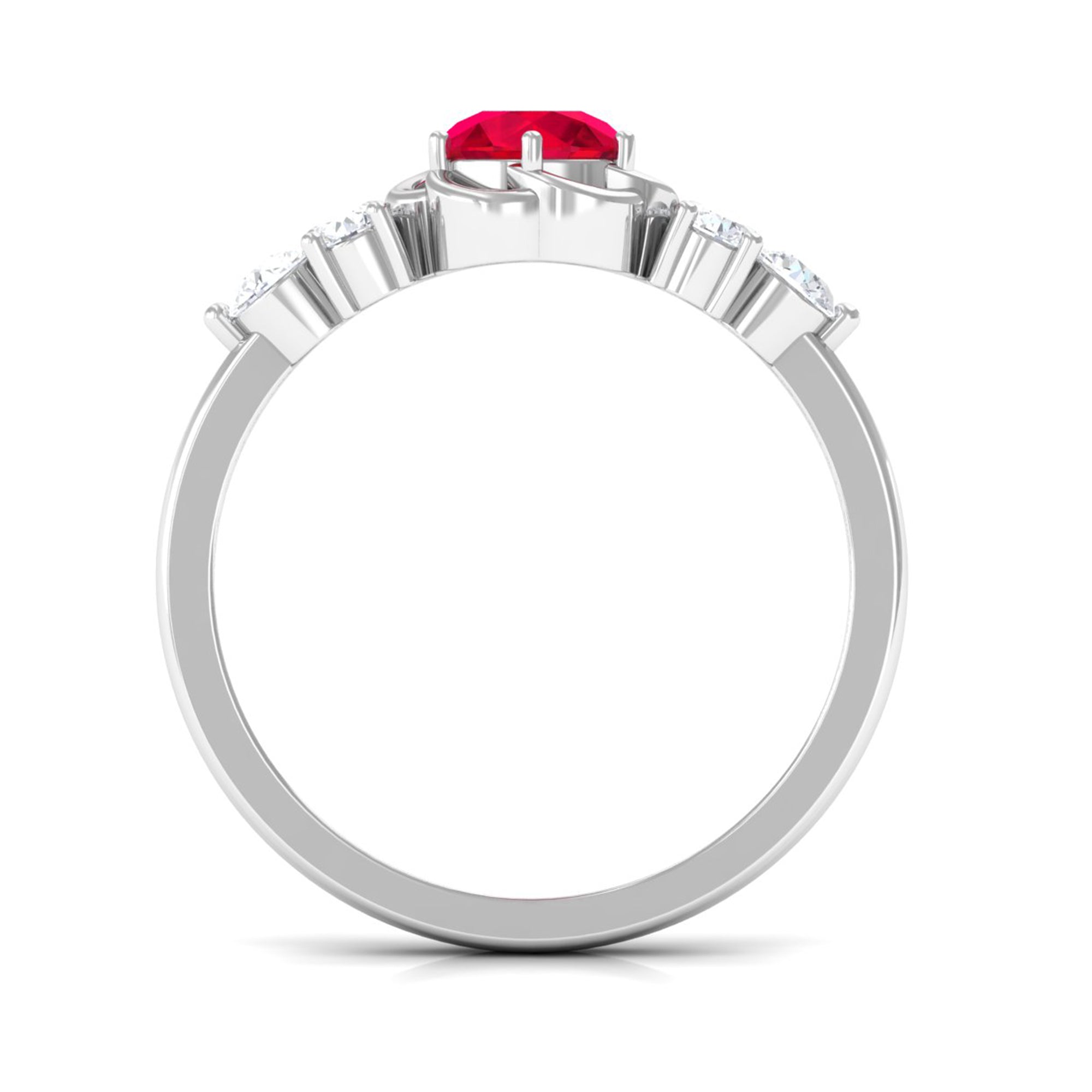 Lab Grown Ruby Flower Ring with Diamond Trio Lab Created Ruby - ( AAAA ) - Quality - Rosec Jewels