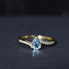 Pear Cut Aquamarine Solitaire Ring with Diamond Bypass Shank Aquamarine - ( AAA ) - Quality - Rosec Jewels