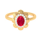 Oval Shape Lab Grown Ruby Floral Ring with Diamond Halo Lab Created Ruby - ( AAAA ) - Quality - Rosec Jewels