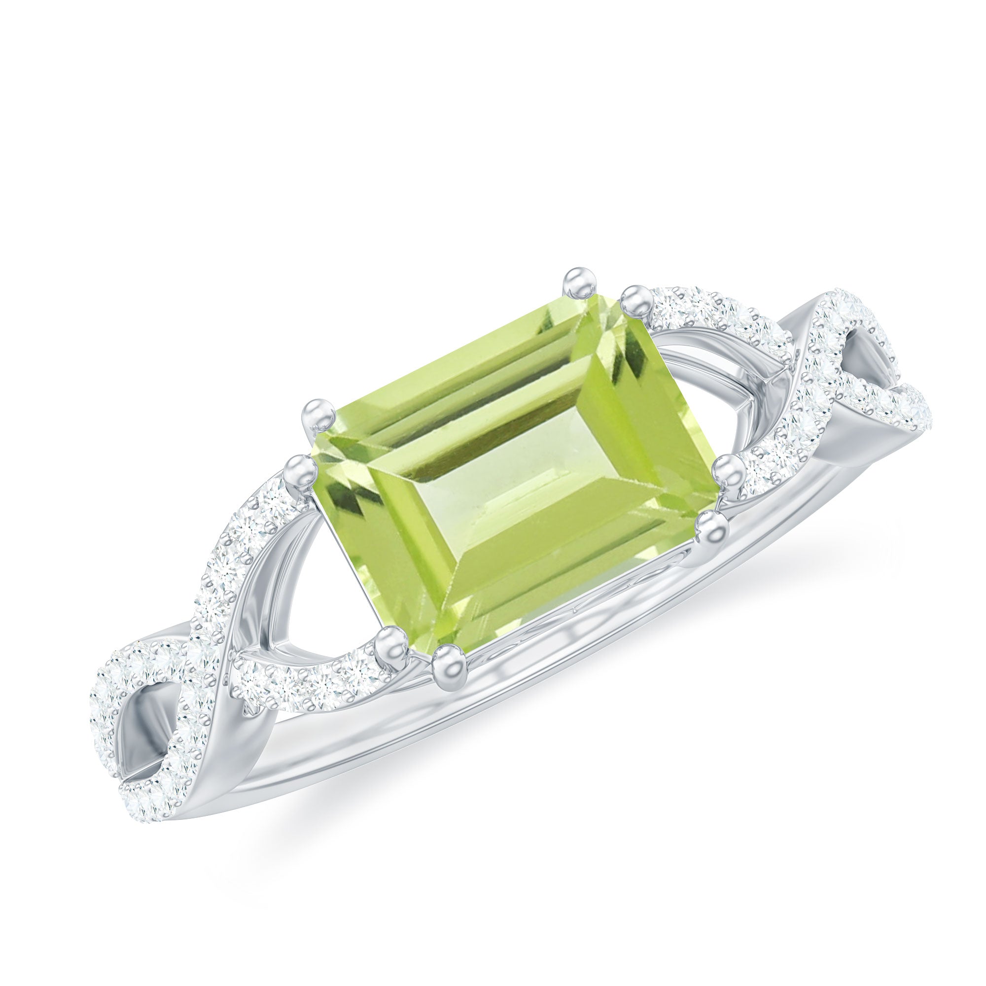 August Birthstone orders Ring Sterling Silver Emerald Cut Peridot East West Cocktail Ring