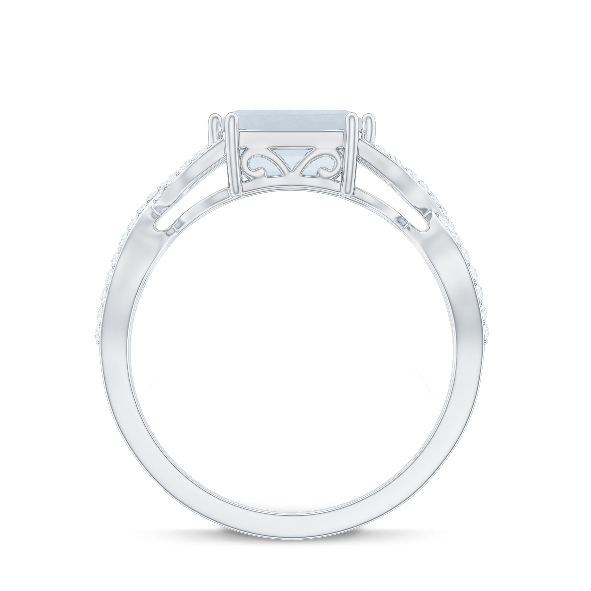 2 CT Emerald Cut Moonstone East West Crossover Ring with Diamond Moonstone - ( AAA ) - Quality - Rosec Jewels