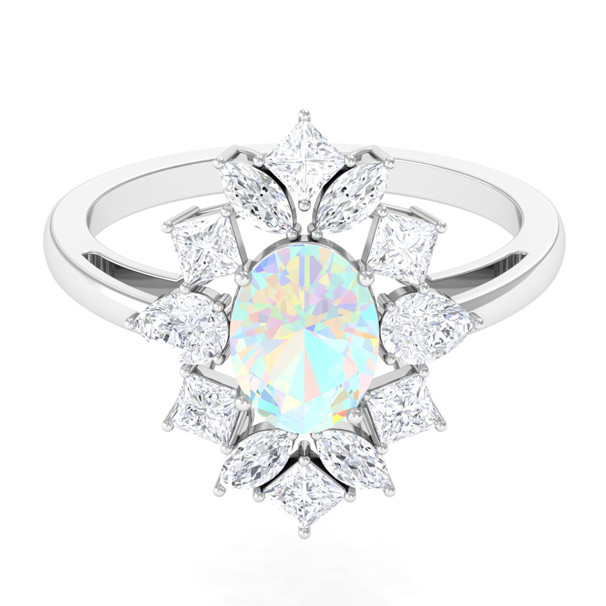 2.50 CT Oval Ethiopian Opal Cocktail Engagement Ring with Moissanite Ethiopian Opal - ( AAA ) - Quality - Rosec Jewels