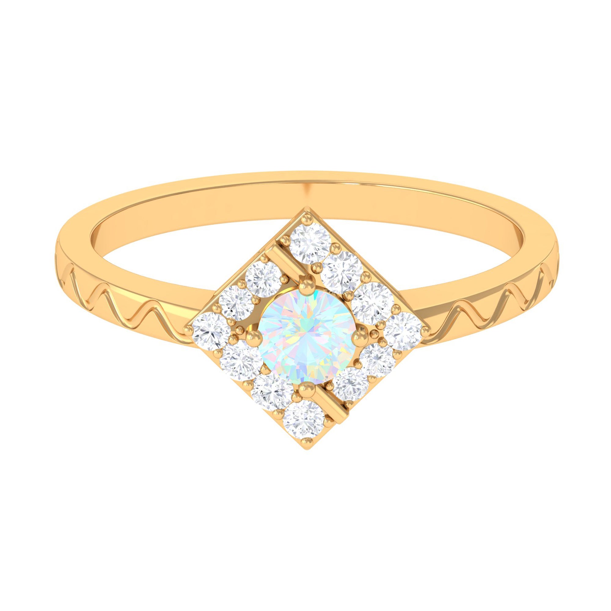 1/2 CT Minimal Ethiopian Opal and Diamond Ring with Textured Details Ethiopian Opal - ( AAA ) - Quality - Rosec Jewels