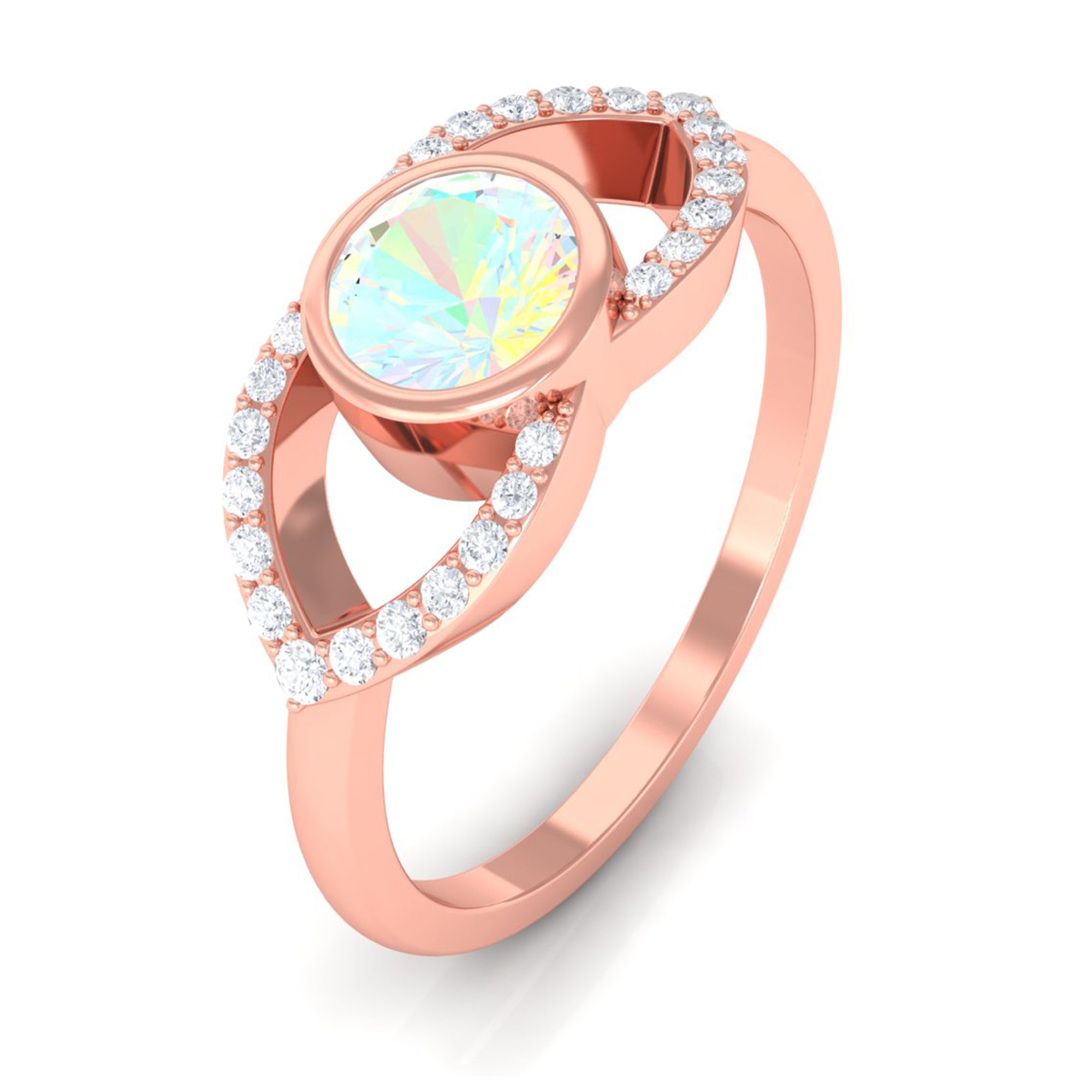 3/4 CT Bezel Set Ethiopian Opal Split Shank Engagement Ring with Diamond Accent Ethiopian Opal - ( AAA ) - Quality - Rosec Jewels