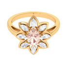 Oval Morganite Flower Cocktail Ring with Moissanite Morganite - ( AAA ) - Quality - Rosec Jewels