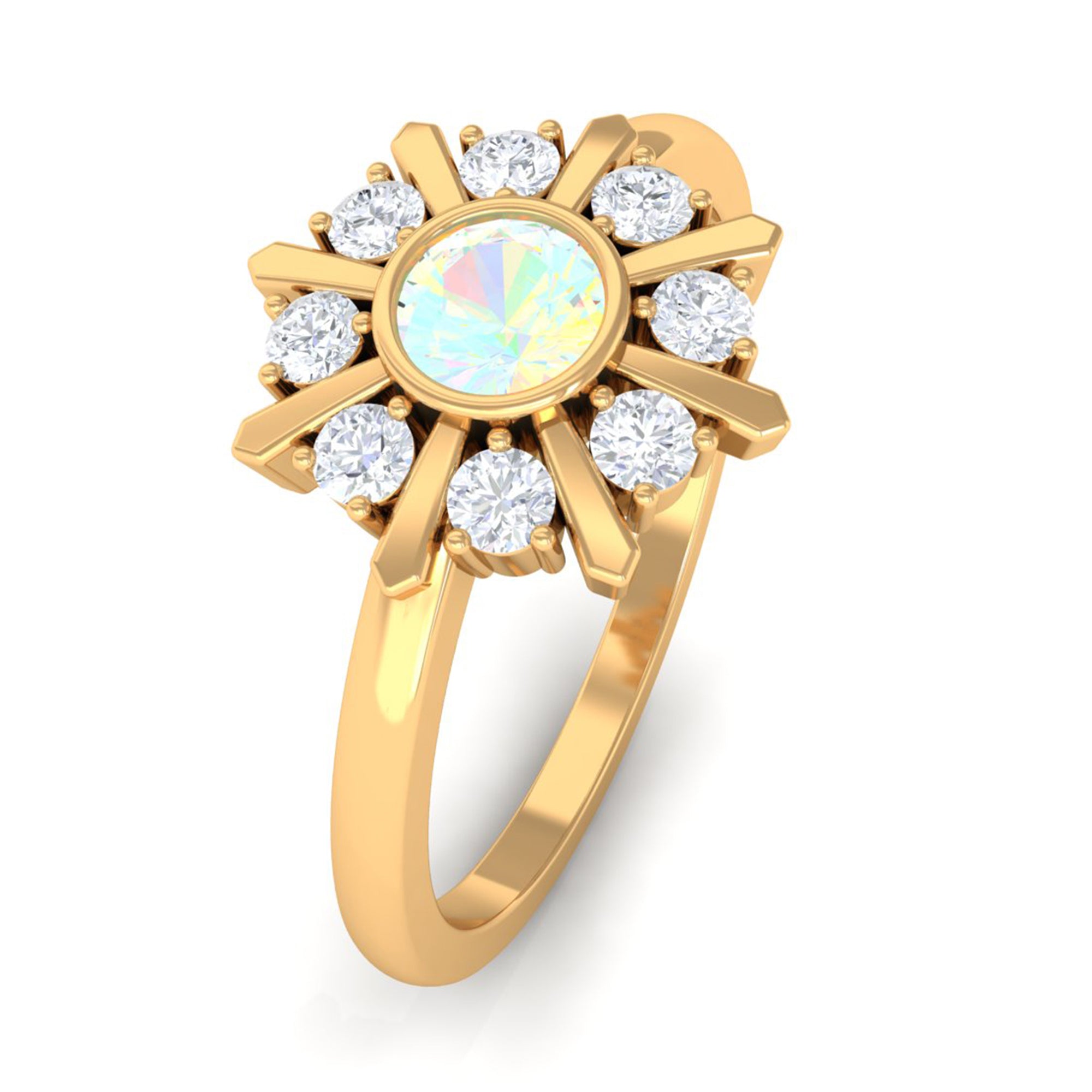3/4 CT Natural Ethiopian Opal and Diamond Statement Ring Ethiopian Opal - ( AAA ) - Quality - Rosec Jewels