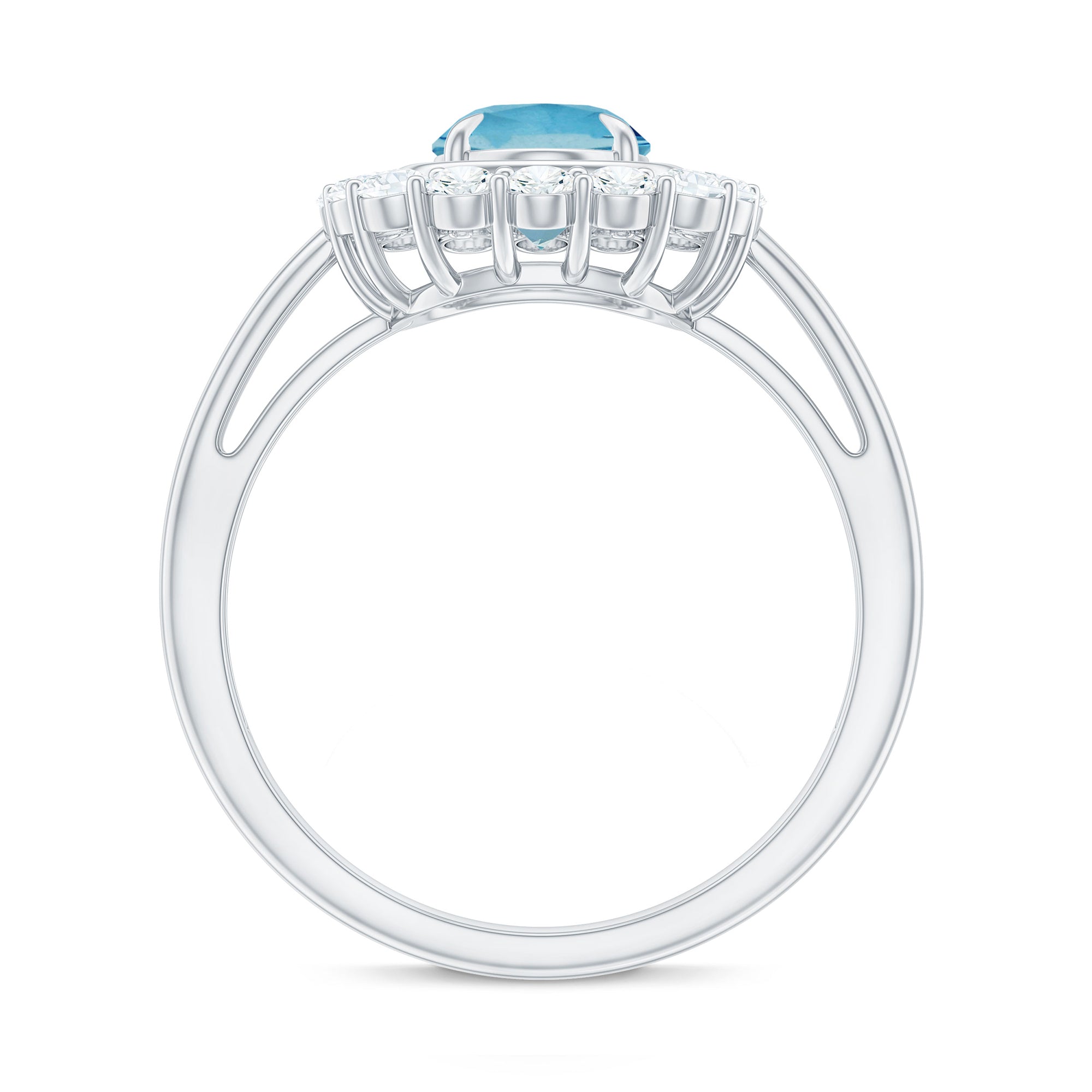 Aquamarine Halo Engagement Ring with Diamond Aquamarine - ( AAA ) - Quality - Rosec Jewels