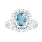 Aquamarine Halo Engagement Ring with Diamond Aquamarine - ( AAA ) - Quality - Rosec Jewels