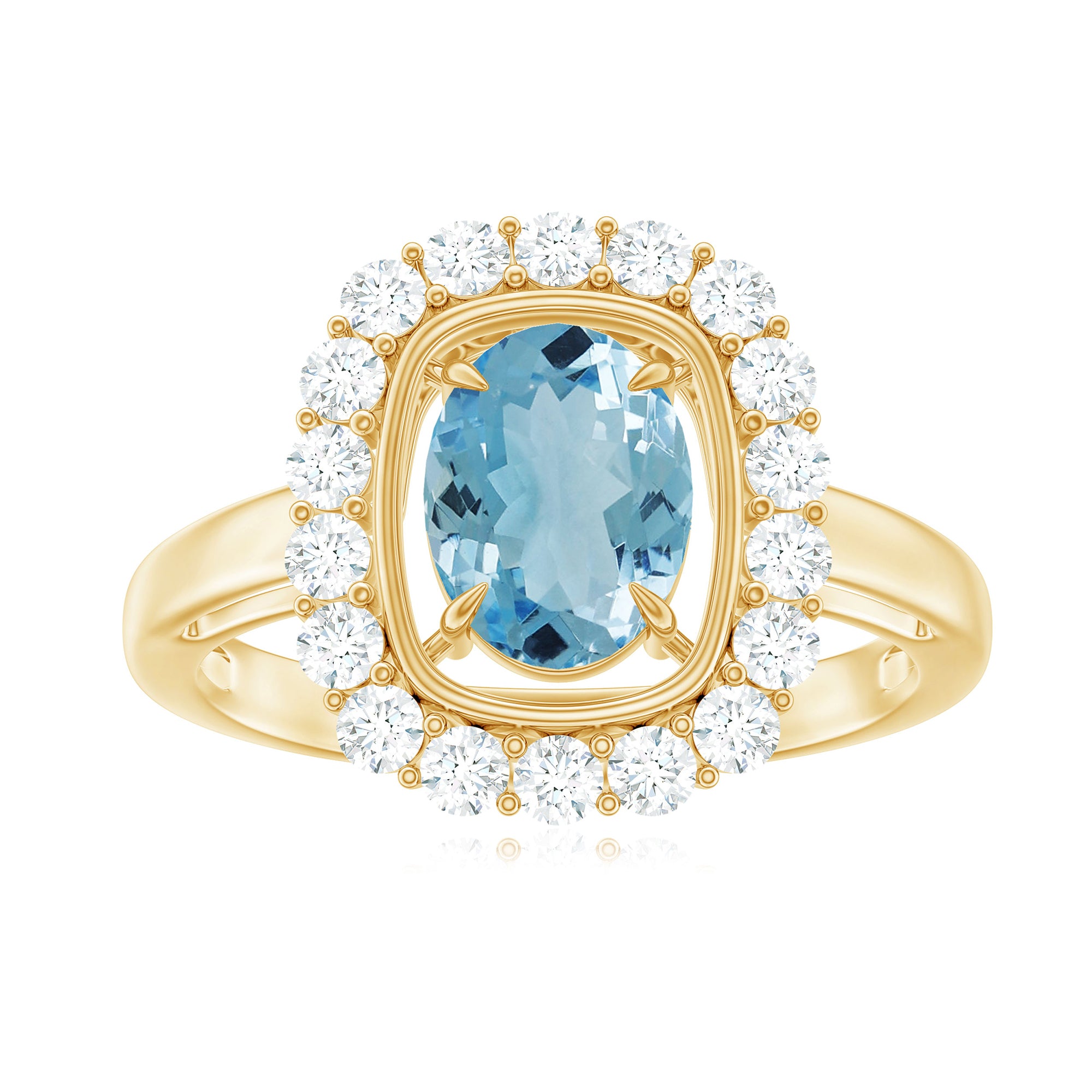 Aquamarine Halo Engagement Ring with Diamond Aquamarine - ( AAA ) - Quality - Rosec Jewels