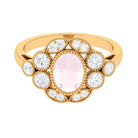 Oval Rose Quartz Statement Engagement Ring with Moissanite Halo Rose Quartz - ( AAA ) - Quality - Rosec Jewels