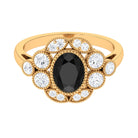 Oval Black Spinel Statement Engagement Ring with Moissanite Halo Black Spinel - ( AAA ) - Quality - Rosec Jewels