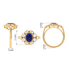 Oval Created Blue Sapphire Statement Engagement Ring with Diamond Halo Lab Created Blue Sapphire - ( AAAA ) - Quality - Rosec Jewels