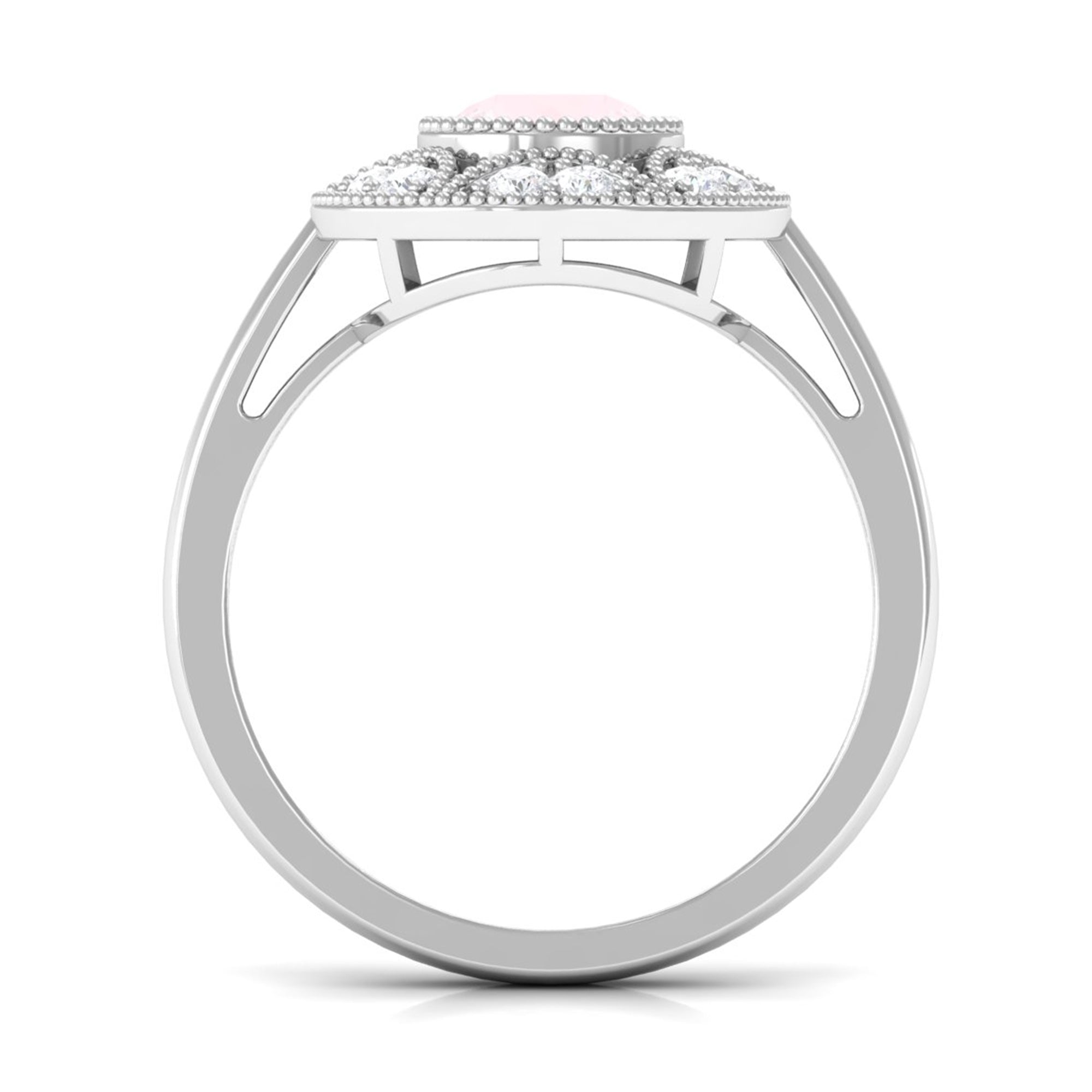 1.25 CT Round Rose Quartz and Diamond Vintage Engagement Ring Rose Quartz - ( AAA ) - Quality - Rosec Jewels