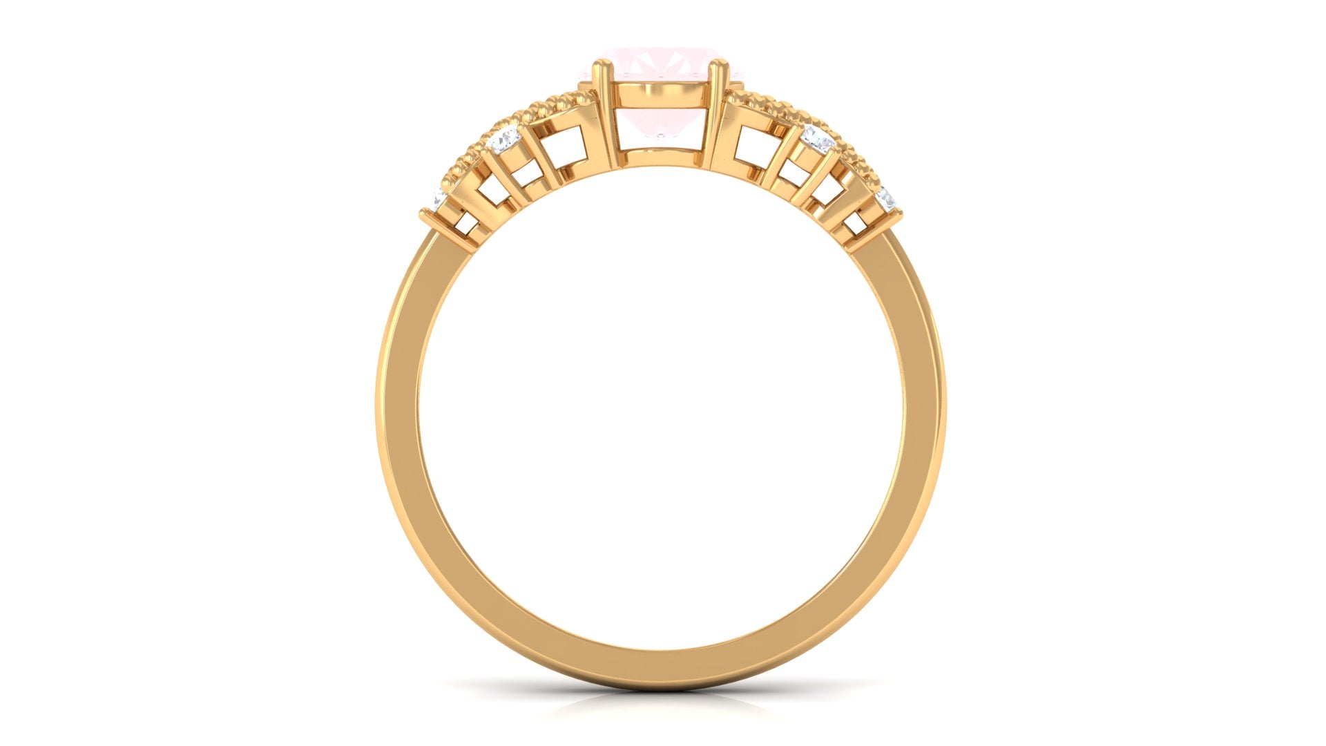 Oval Cut Rose Quartz Beaded Flower Engagement Ring with Diamond Rose Quartz - ( AAA ) - Quality - Rosec Jewels