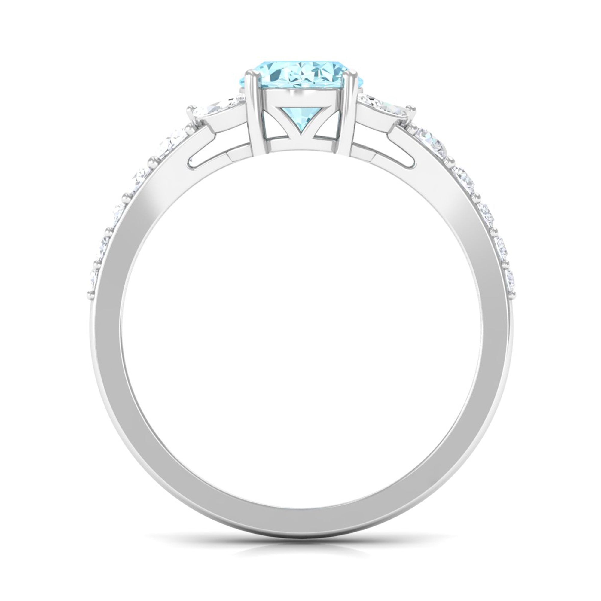 Split Shank Oval Aquamarine Solitaire Ring with Moissanite Aquamarine - ( AAA ) - Quality - Rosec Jewels