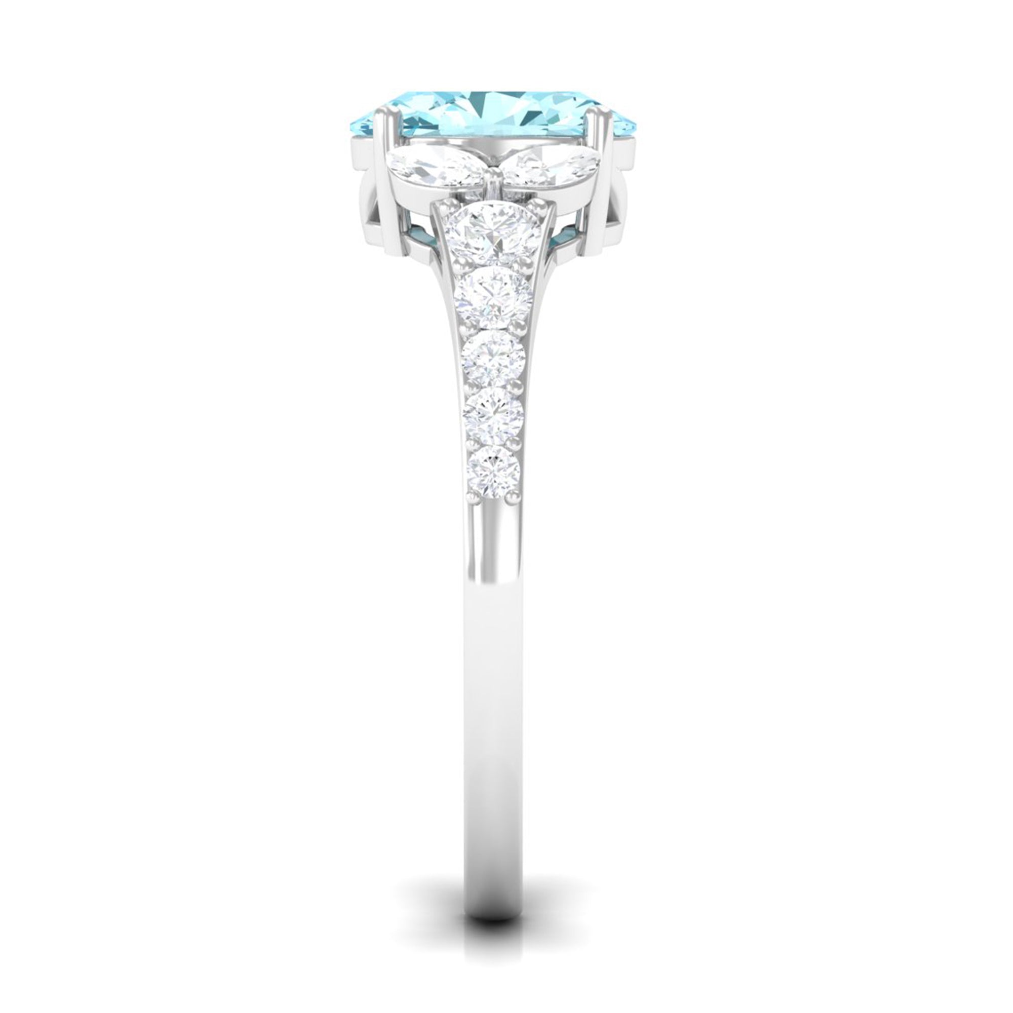 Split Shank Oval Aquamarine Solitaire Ring with Moissanite Aquamarine - ( AAA ) - Quality - Rosec Jewels