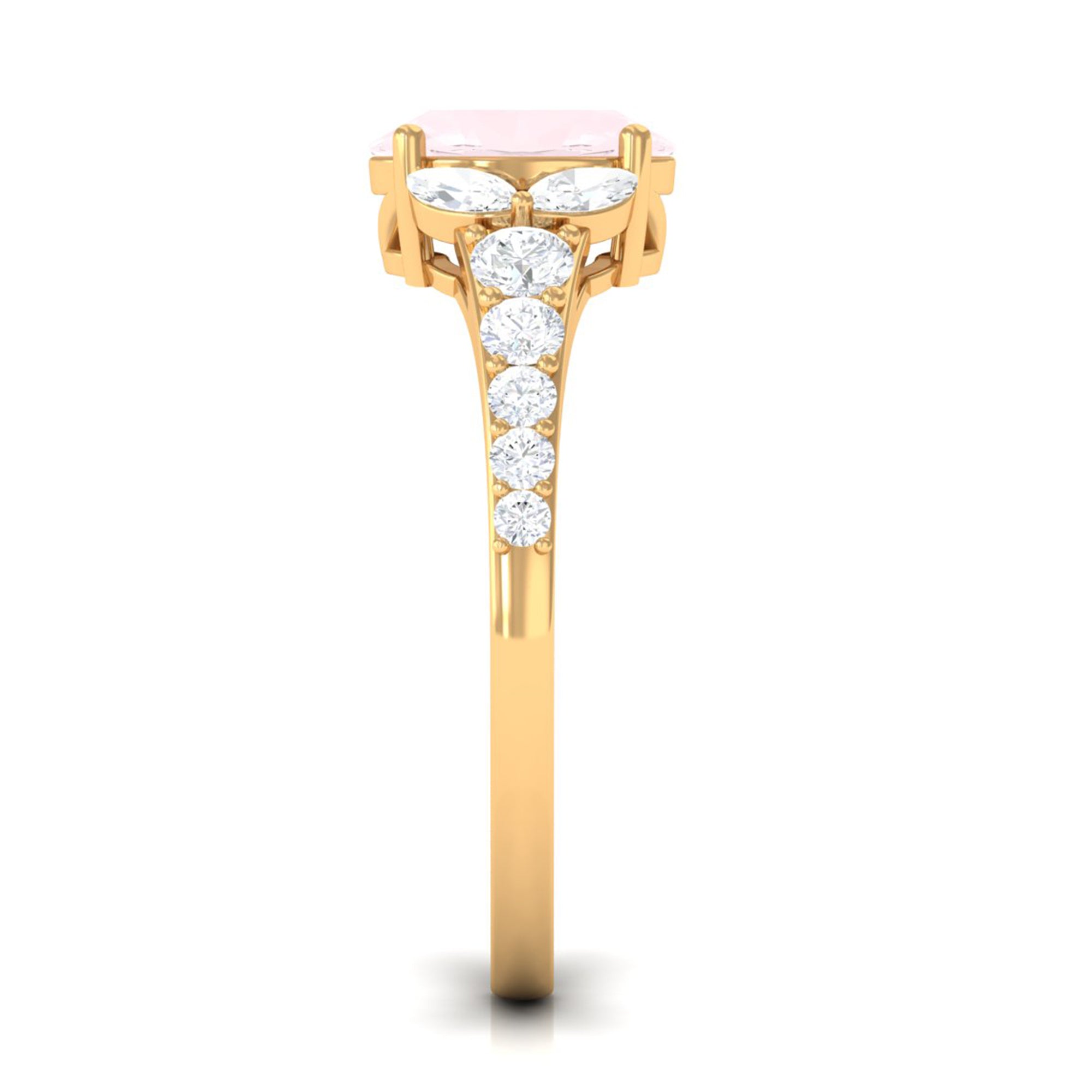 Split Shank Oval Rose Quartz Solitaire Engagement Ring with Moissanite Rose Quartz - ( AAA ) - Quality - Rosec Jewels