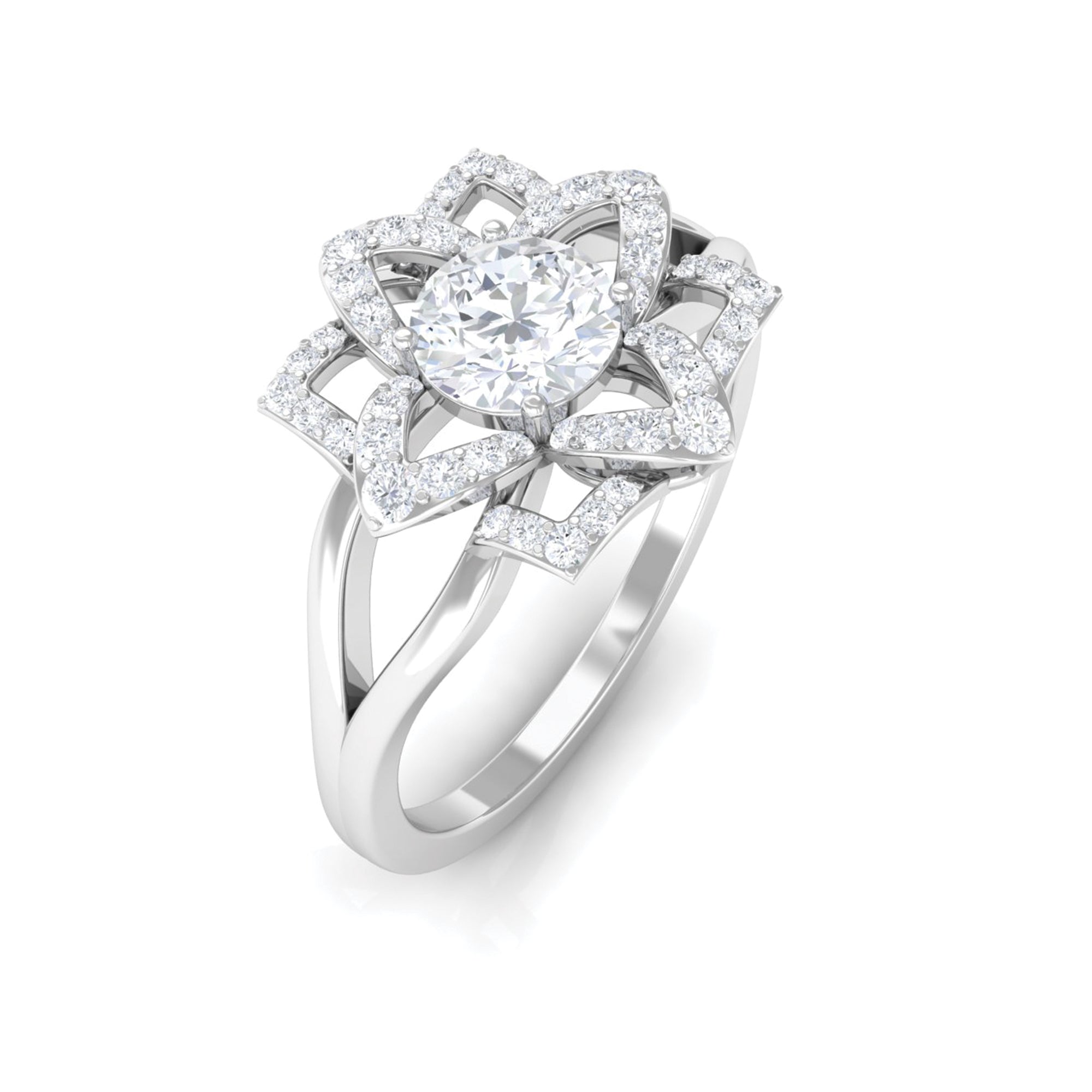 Certified Moissanite Floral Cocktail Ring Moissanite - ( D-VS1 ) - Color and Clarity - Rosec Jewels