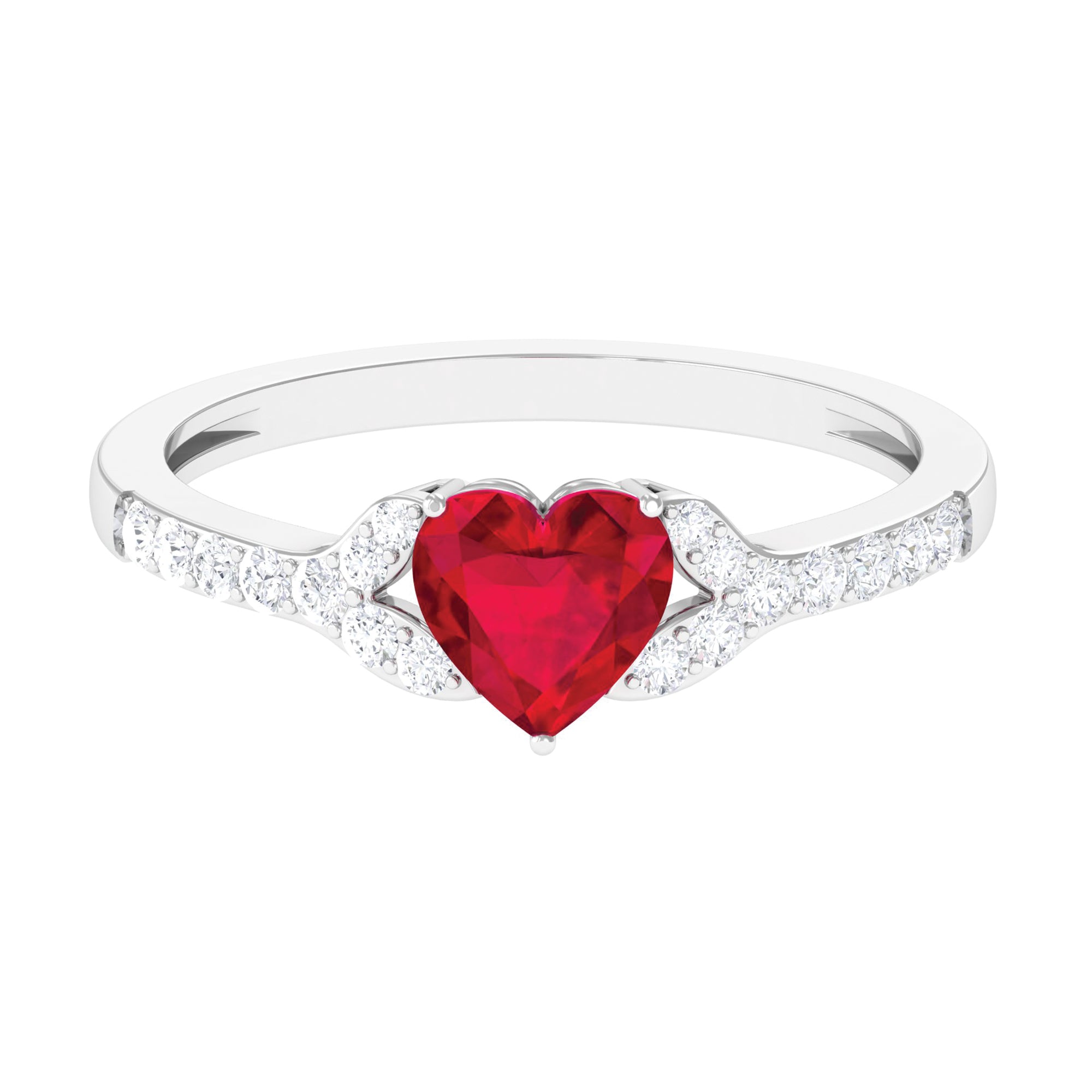 Heart Shape Lab Grown Ruby Engagement Ring with Diamond Lab Created Ruby - ( AAAA ) - Quality - Rosec Jewels