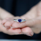 Created Blue Sapphire Heart Engagement Ring With Diamond Accent Lab Created Blue Sapphire - ( AAAA ) - Quality - Rosec Jewels