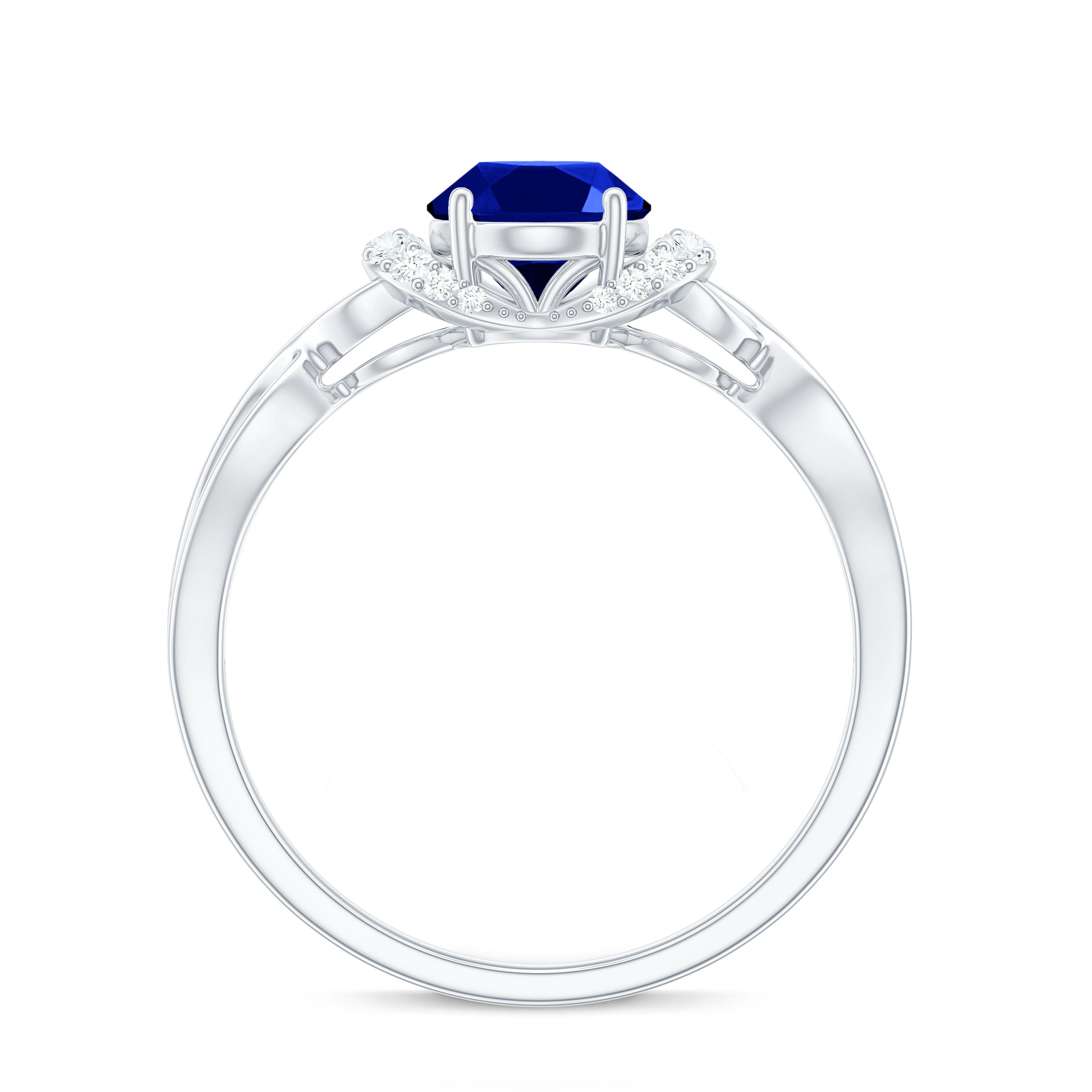 Rosec Jewels-Lab Grown Blue Sapphire and Diamond Solitaire Crossover Ring