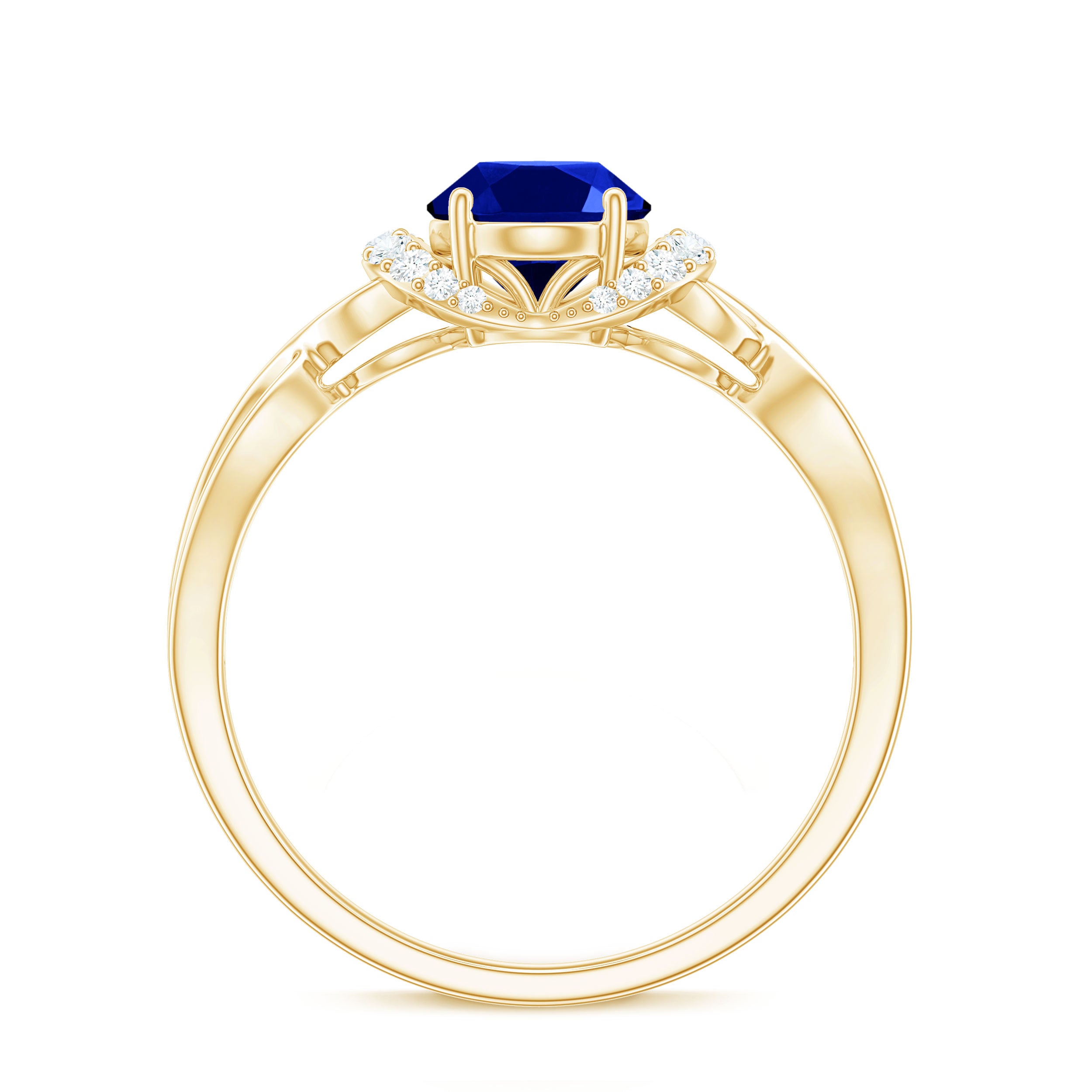 Rosec Jewels-Lab Grown Blue Sapphire and Diamond Solitaire Crossover Ring