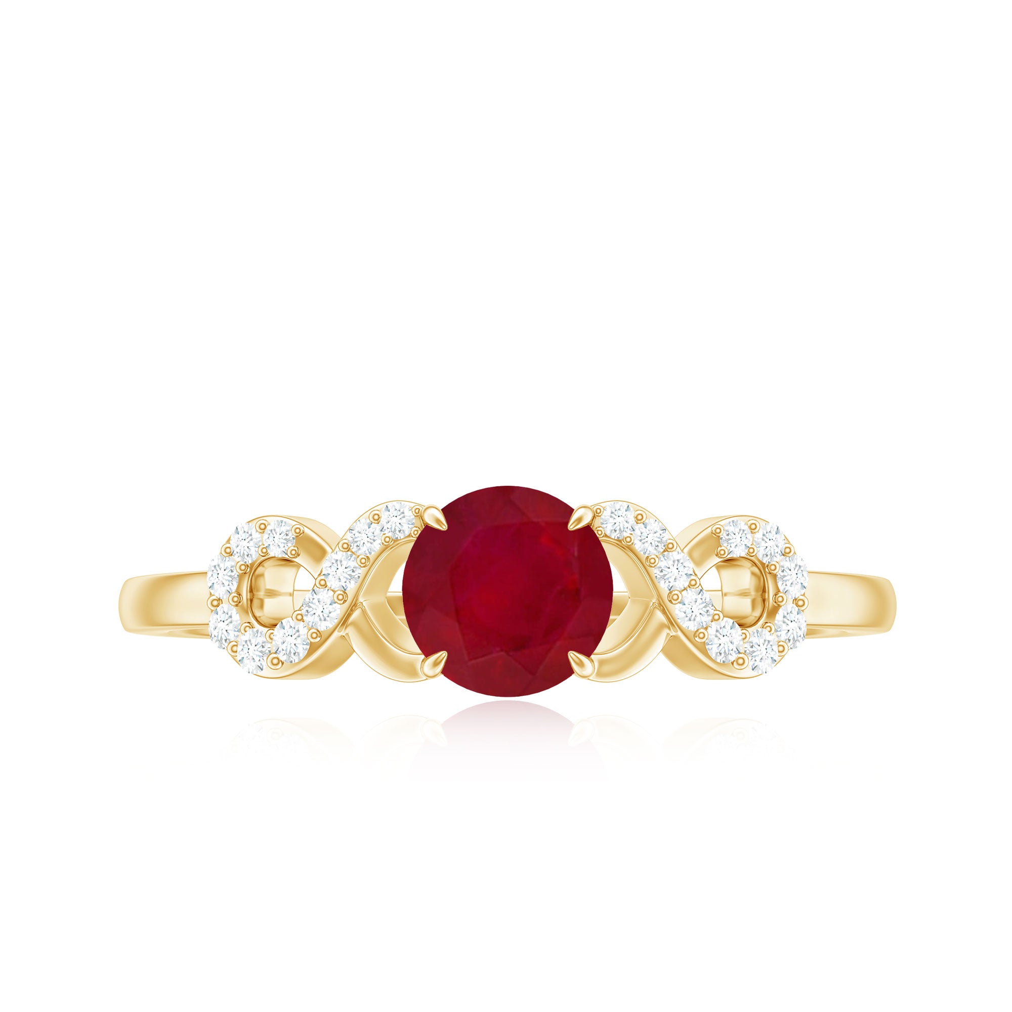 Criss Cross Promise Ring with Ruby and Diamond Ruby - ( AAA ) - Quality - Rosec Jewels