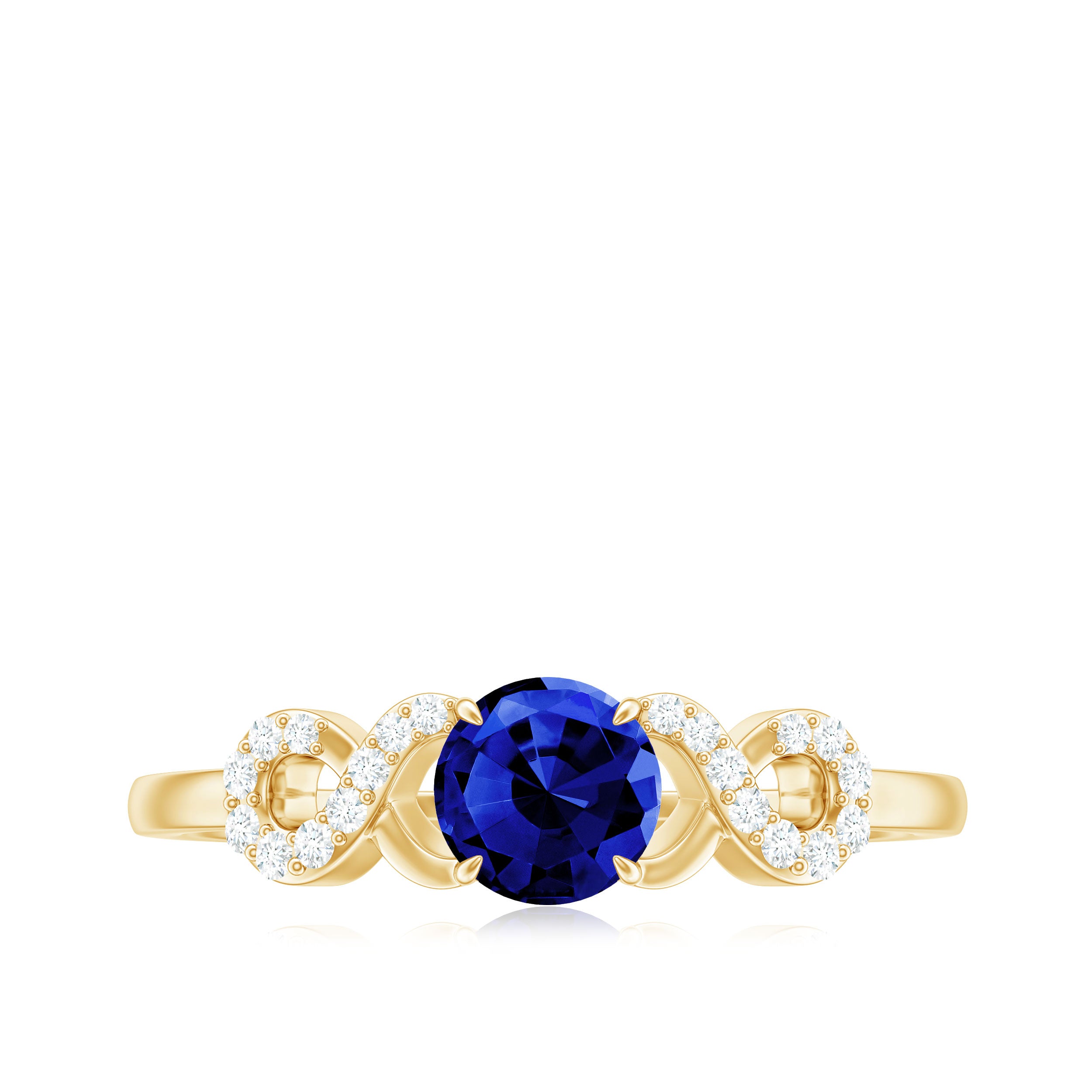 Round Created Blue Sapphire Infinity Engagement Ring with Diamond Lab Created Blue Sapphire - ( AAAA ) - Quality - Rosec Jewels