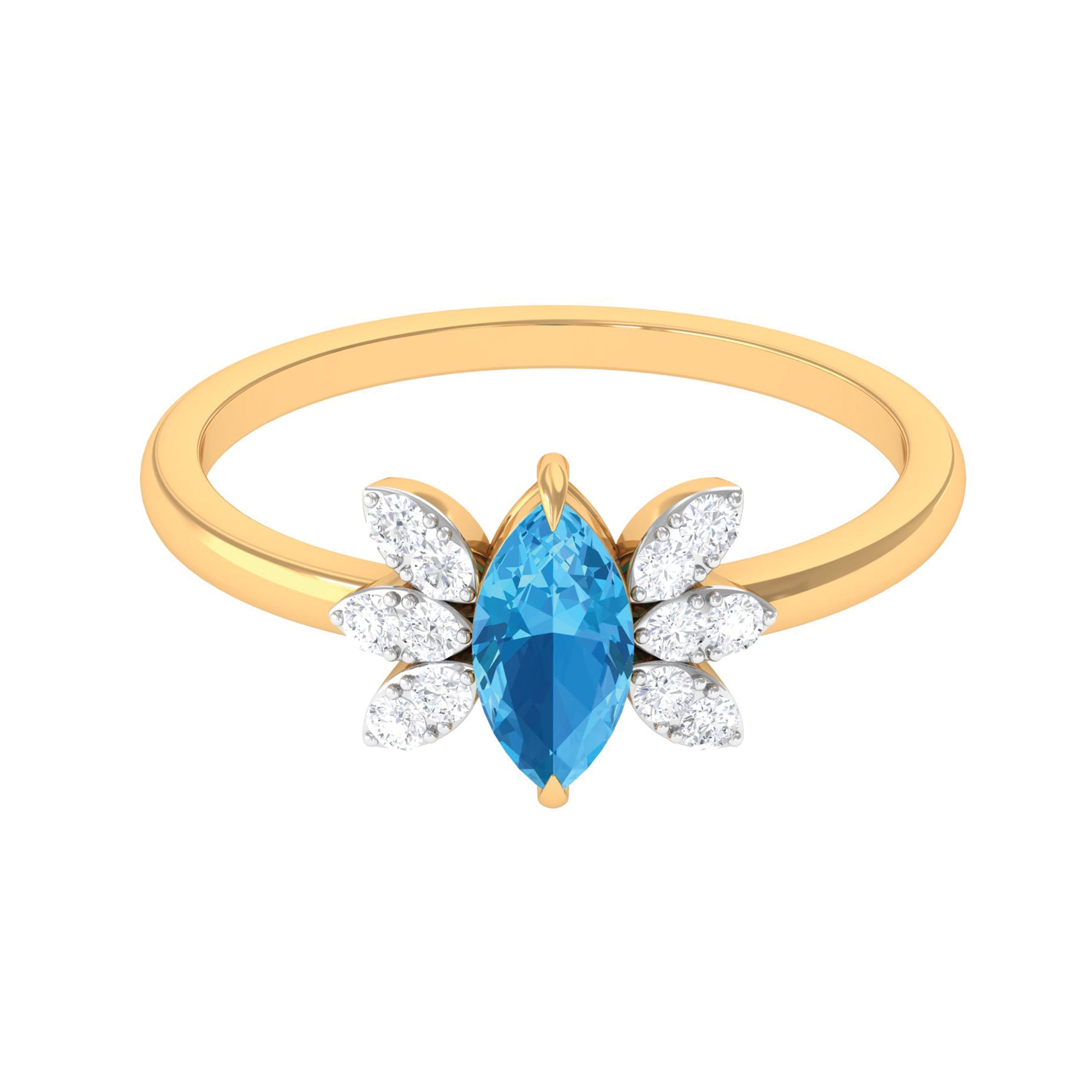 1 CT Marquise Cut Swiss Blue Topaz Promise Ring with Moissanite Swiss Blue Topaz - ( AAA ) - Quality - Rosec Jewels