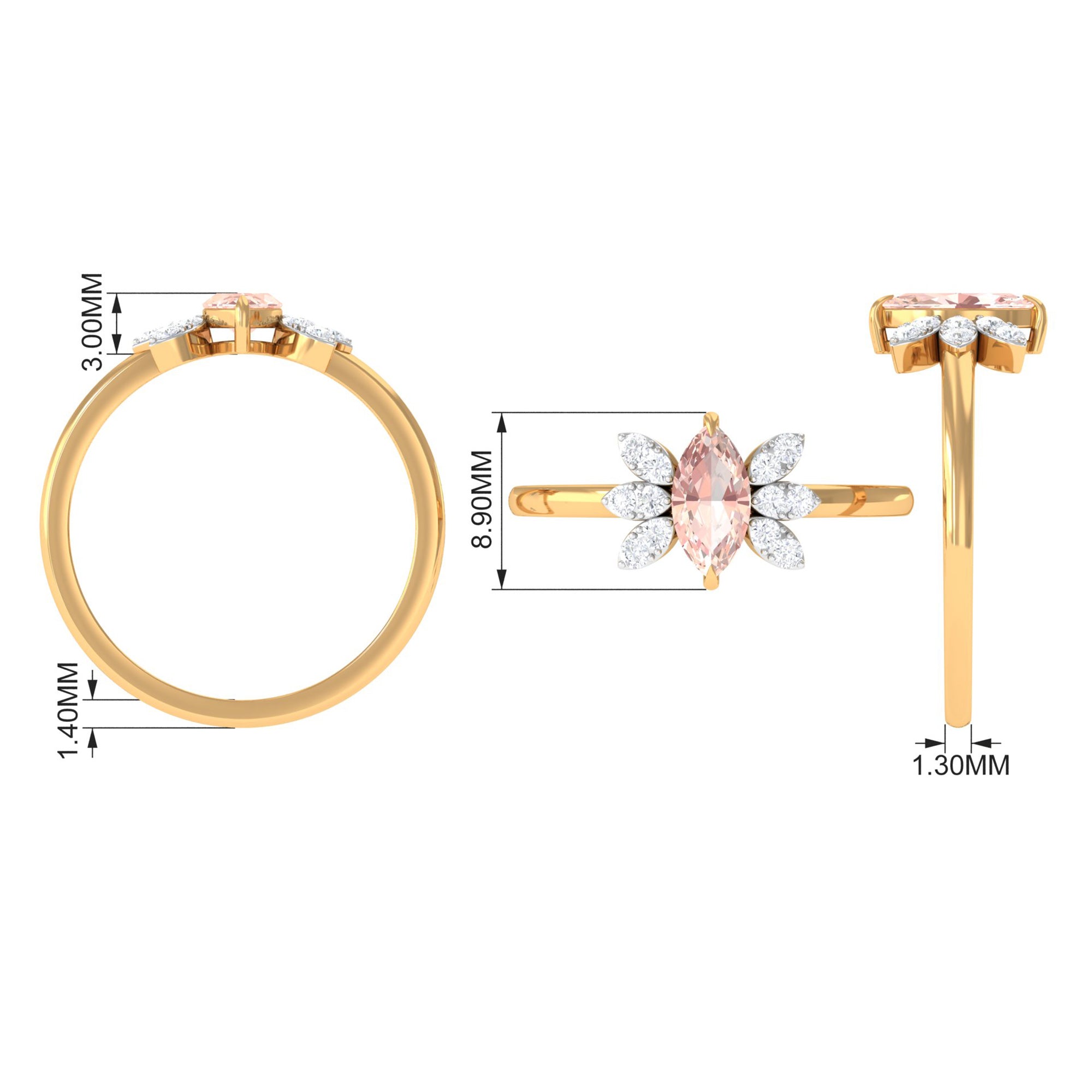 1 Ct Marquise Morganite and Diamond Engagement Ring Morganite - ( AAA ) - Quality - Rosec Jewels