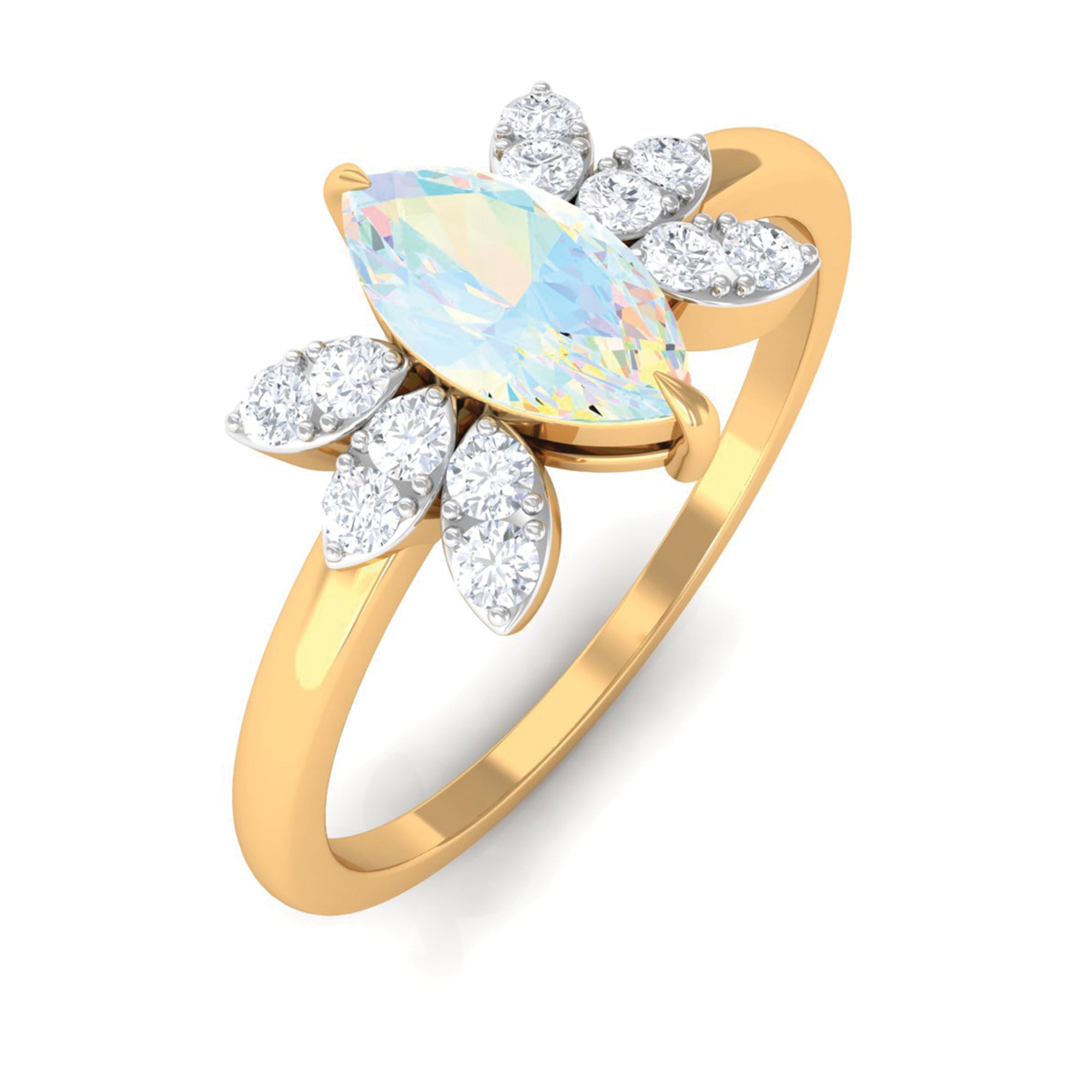 Marquise Ethiopian Opal and Diamond Promise Ring Ethiopian Opal - ( AAA ) - Quality - Rosec Jewels
