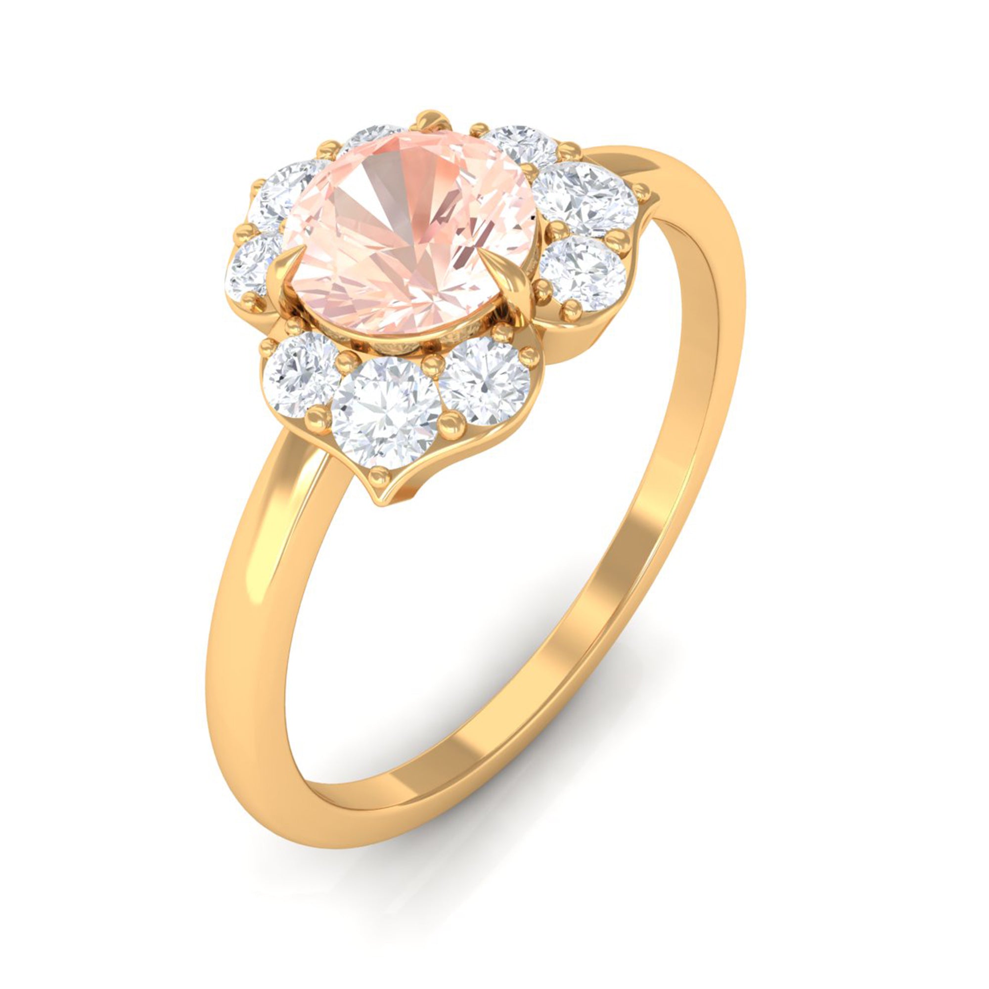 Rosec Jewels-1 CT Round Morganite Flower Engagement Ring with Diamond