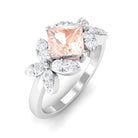 Rosec Jewels-1.25 CT Princess Cut Morganite Floral Engagement Ring with Diamond