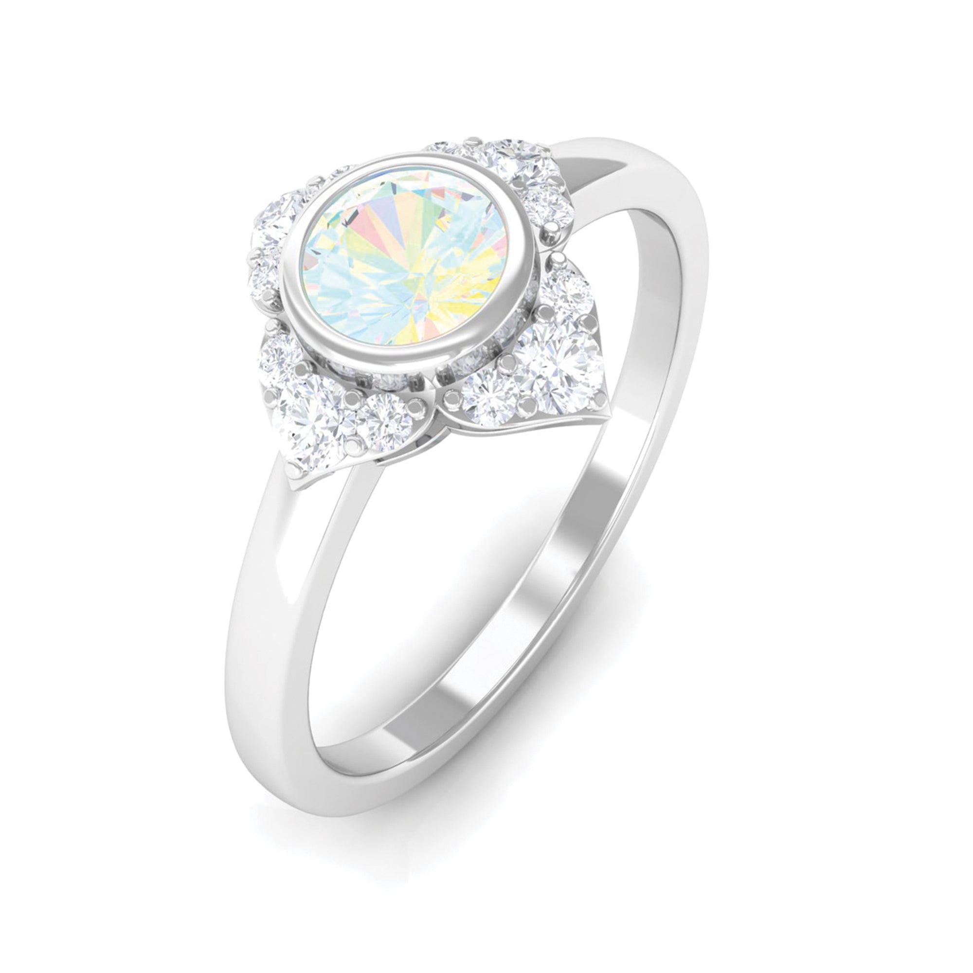 Bezel Set Ethiopian Opal Flower Engagement Ring with Diamond Ethiopian Opal - ( AAA ) - Quality - Rosec Jewels