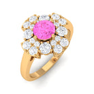 Real Pink Sapphire Flower Engagement Ring with Diamond Pink Sapphire - ( AAA ) - Quality - Rosec Jewels