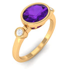 Bezel Set Oval Amethyst Solitaire East West Ring with Diamond Amethyst - ( AAA ) - Quality - Rosec Jewels