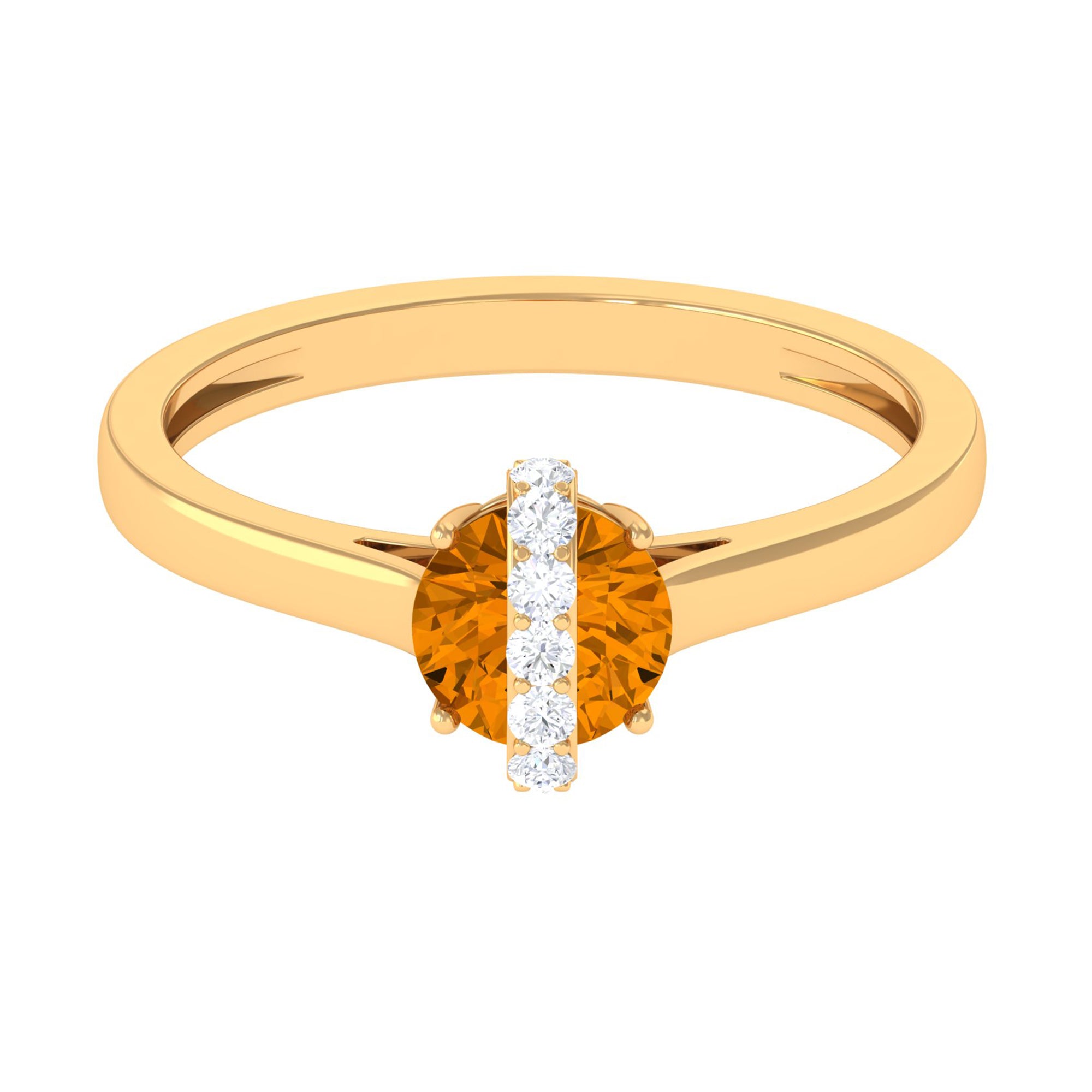 0.75 CT Designer Round Shape Citrine Ring with Diamond Stones Citrine - ( AAA ) - Quality - Rosec Jewels