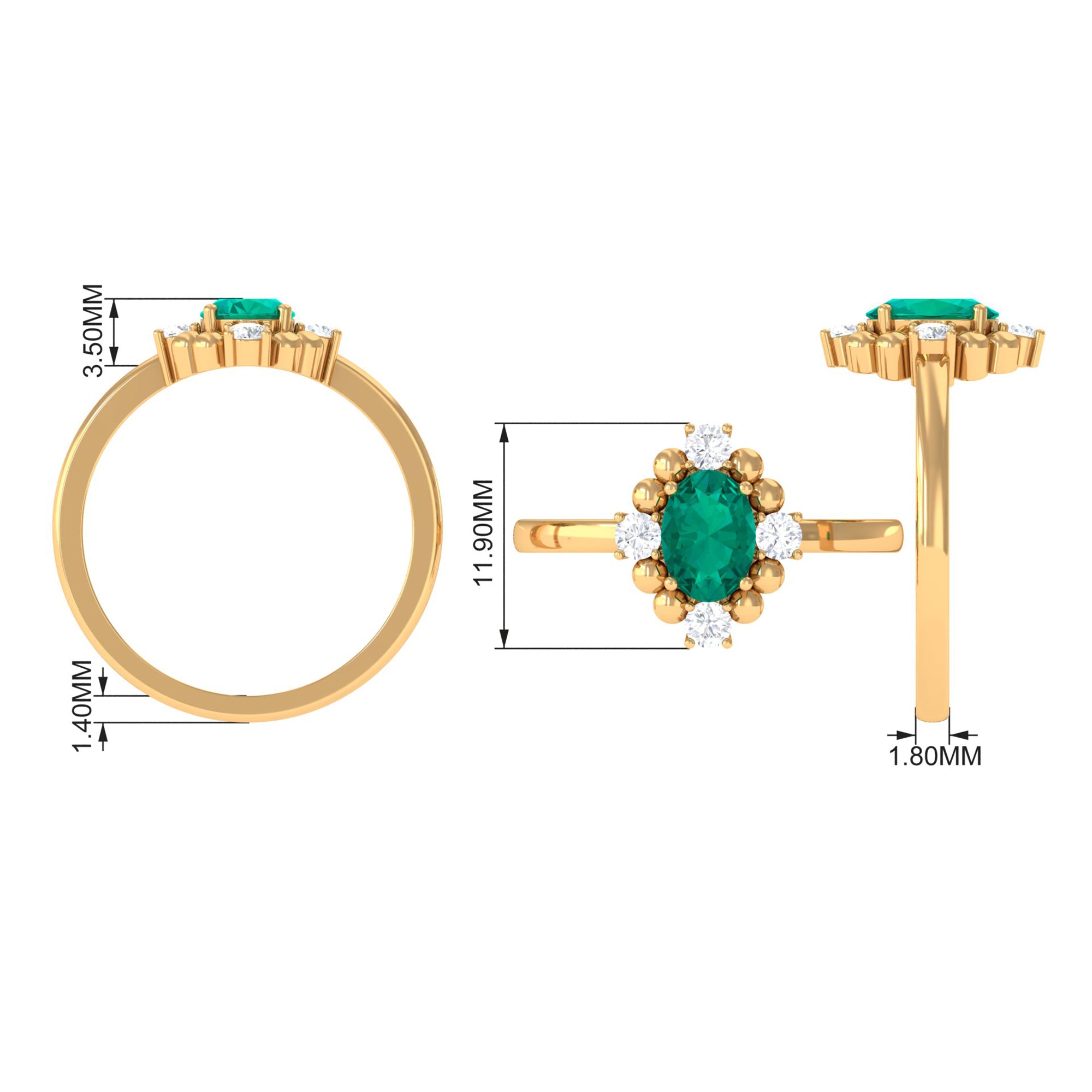 1 CT Oval shape Emerald Cocktail Ring with Diamond Emerald - ( AAA ) - Quality - Rosec Jewels