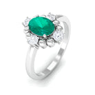 1 CT Oval shape Emerald Cocktail Ring with Diamond Emerald - ( AAA ) - Quality - Rosec Jewels