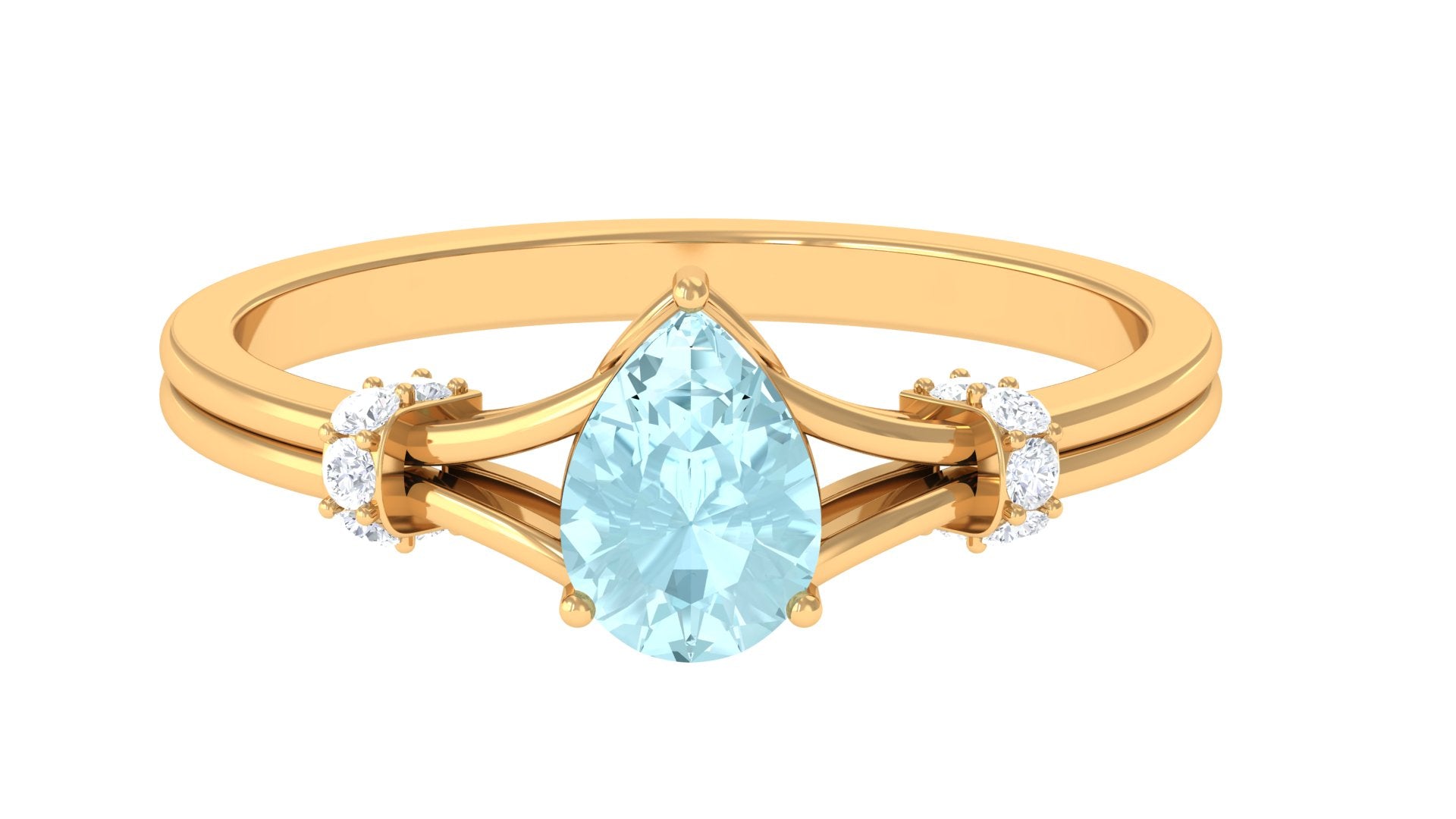 Pear Shape Sky Blue Topaz Solitaire Ring with Diamond in Split Shank Sky Blue Topaz - ( AAA ) - Quality - Rosec Jewels