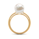 Round Freshwater Pearl Solitaire Ring with Diamond Hidden Halo Freshwater Pearl - ( AAA ) - Quality - Rosec Jewels