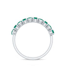 Round Created Emerald and Moissanite Cluster Half Eternity Ring Lab Created Emerald - ( AAAA ) - Quality - Rosec Jewels