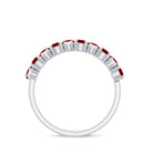 2 CT Round Created Ruby and Moissanite Cluster Half Eternity Ring Lab Created Ruby - ( AAAA ) - Quality - Rosec Jewels