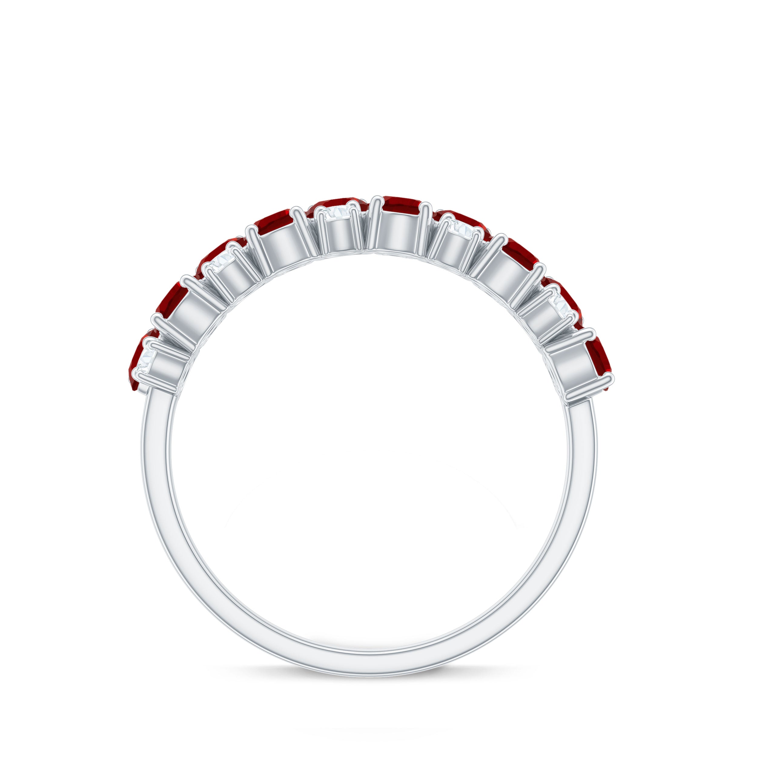 2 CT Round Created Ruby and Moissanite Cluster Half Eternity Ring Lab Created Ruby - ( AAAA ) - Quality - Rosec Jewels