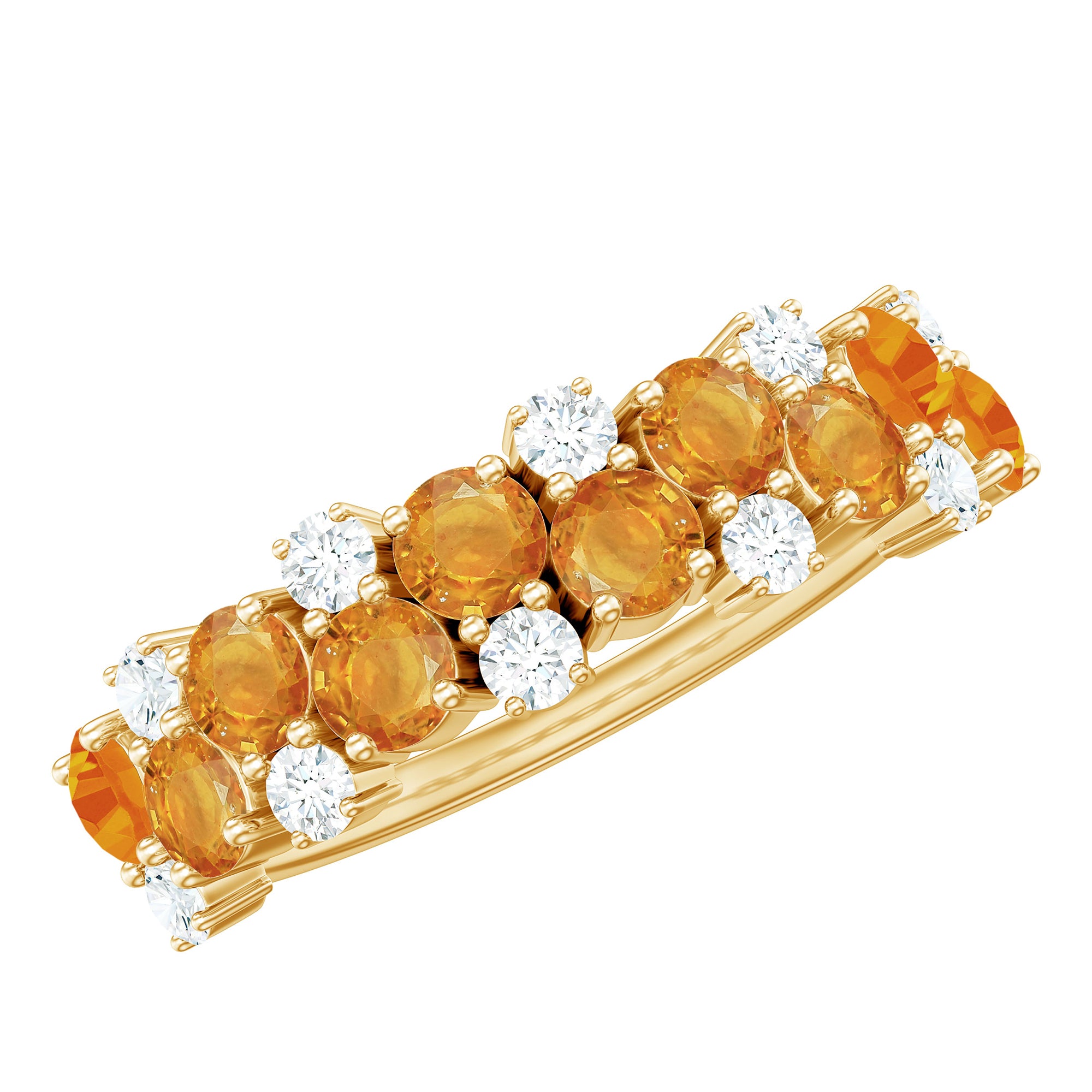 Orange Sapphire and Diamond Cluster Half Eternity Ring Orange Sapphire - ( AAA ) - Quality - Rosec Jewels