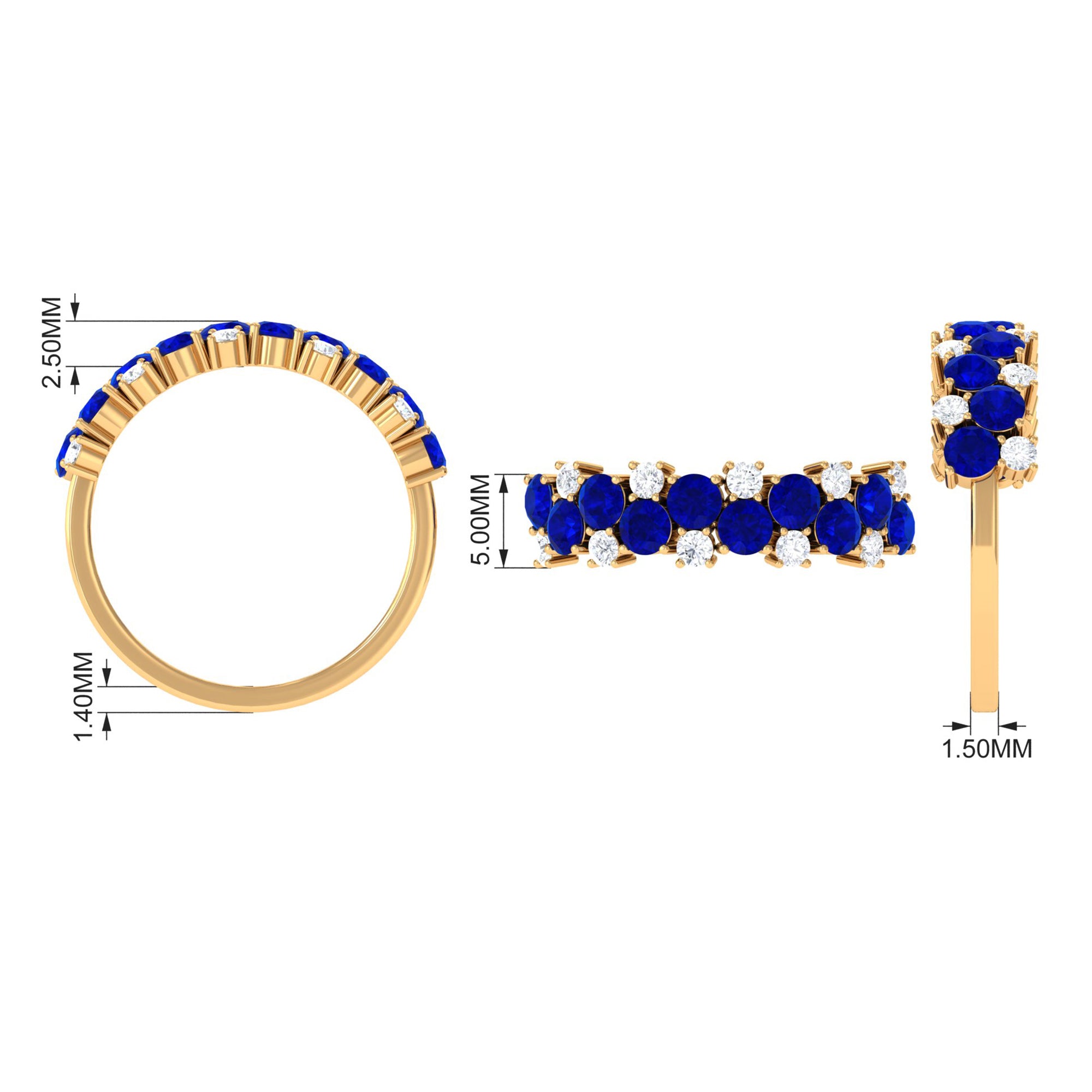 2 CT Round Created Blue Sapphire and Moissanite Cluster Half Eternity Ring Lab Created Blue Sapphire - ( AAAA ) - Quality - Rosec Jewels