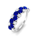 2 CT Round Created Blue Sapphire and Moissanite Cluster Half Eternity Ring Lab Created Blue Sapphire - ( AAAA ) - Quality - Rosec Jewels