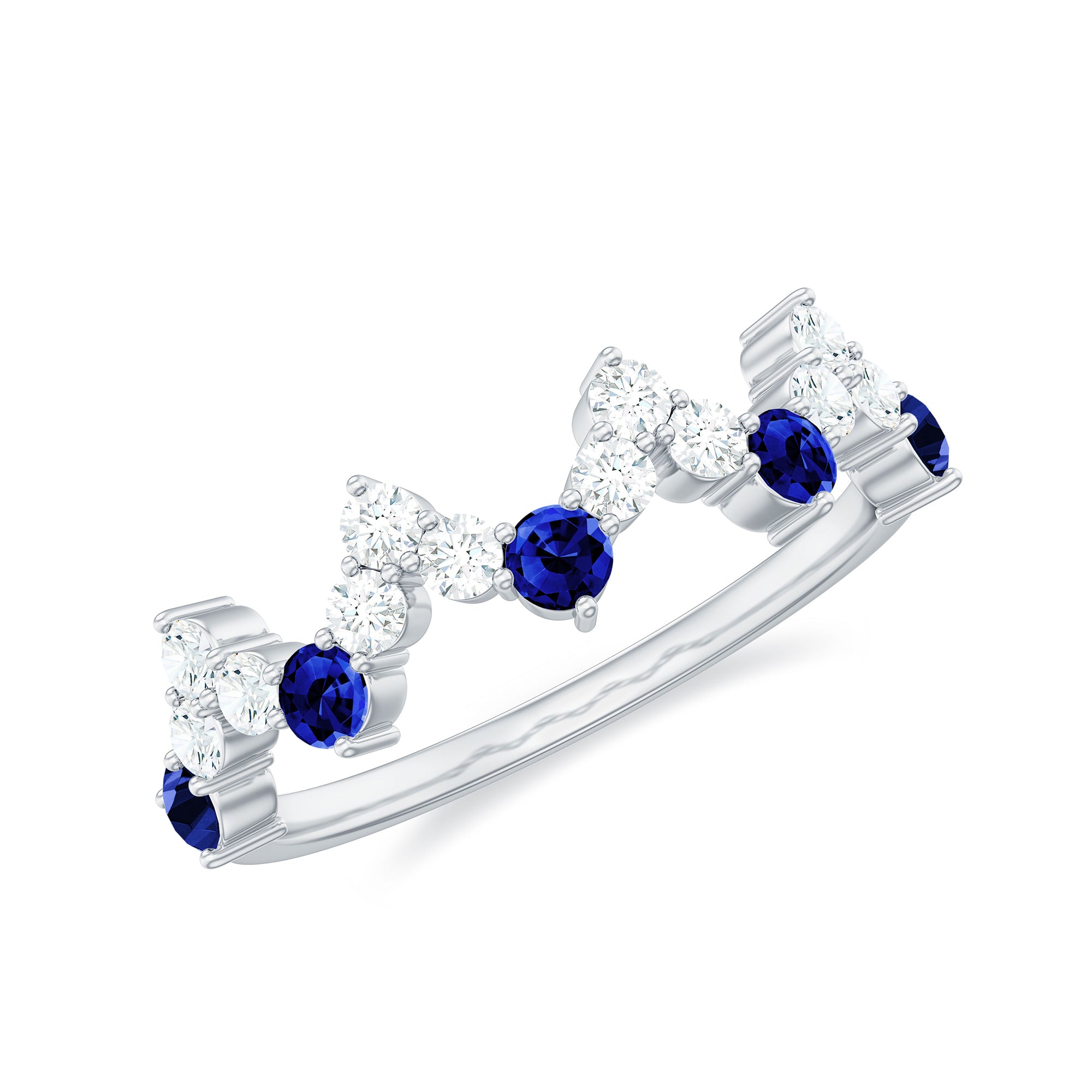 Rosec Jewels-Created Blue Sapphire and Diamond Zig Zag Half Eternity Ring