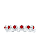 Simple Bezel Set Round Created Ruby and Moissanite Half Eternity Ring Lab Created Ruby - ( AAAA ) - Quality - Rosec Jewels